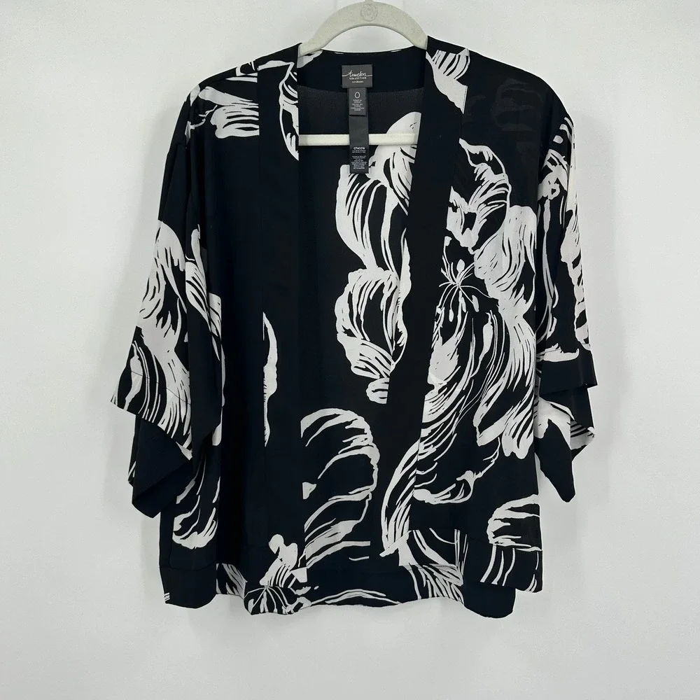 Travelers Collection Womens Floral Topper Jacket Size 0 US S Black White‎ Kimono